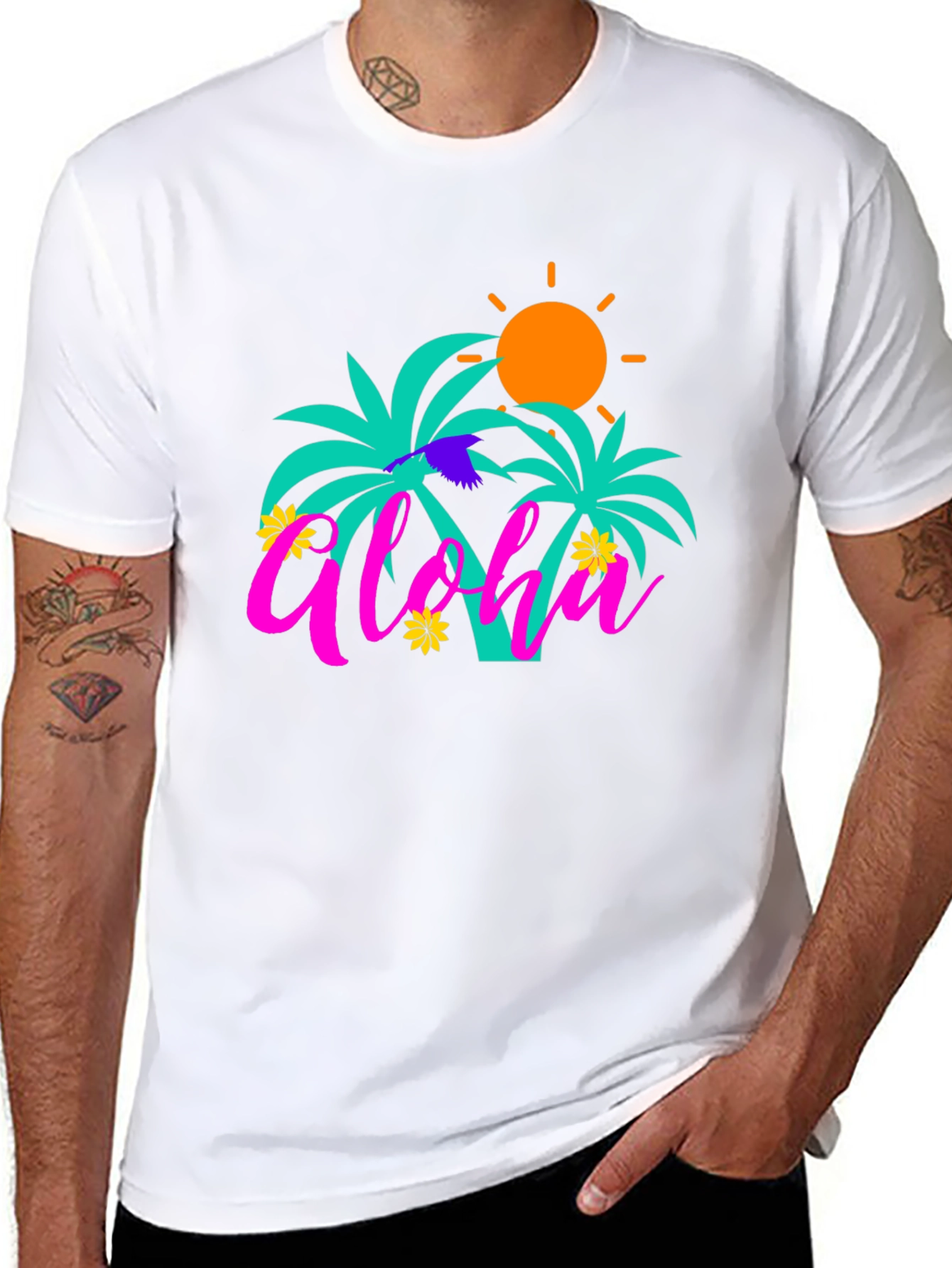 Aloha Palm Tree Graphic Tee - Summer Vibes