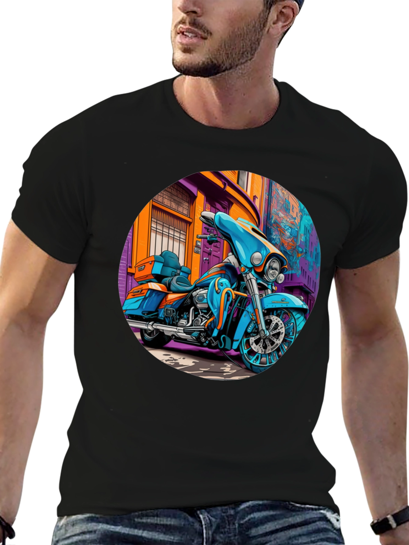 Motorcycle Graphic Print T-Shirt