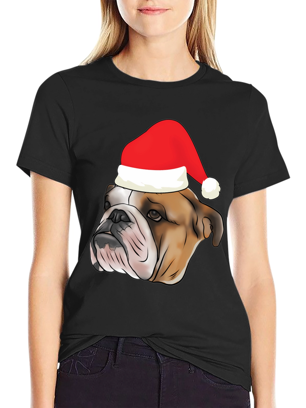 Bulldog Santa Hat Graphic Tee