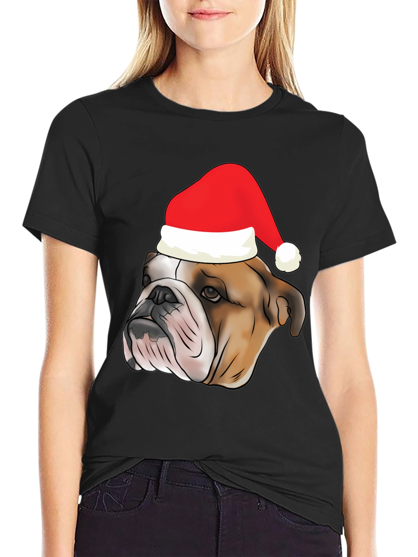 Bulldog Santa Hat Graphic Tee