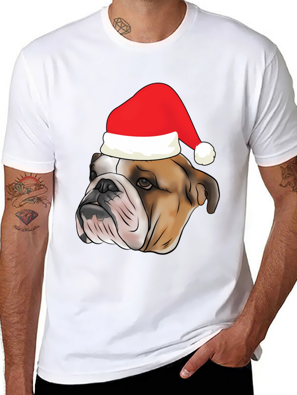 Bulldog Santa Hat Graphic Tee
