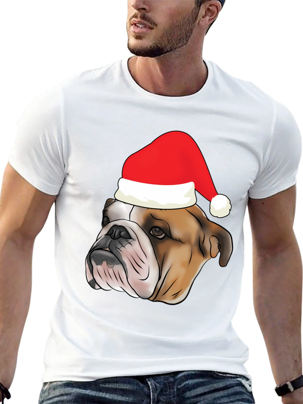 Bulldog Santa Hat Graphic Tee