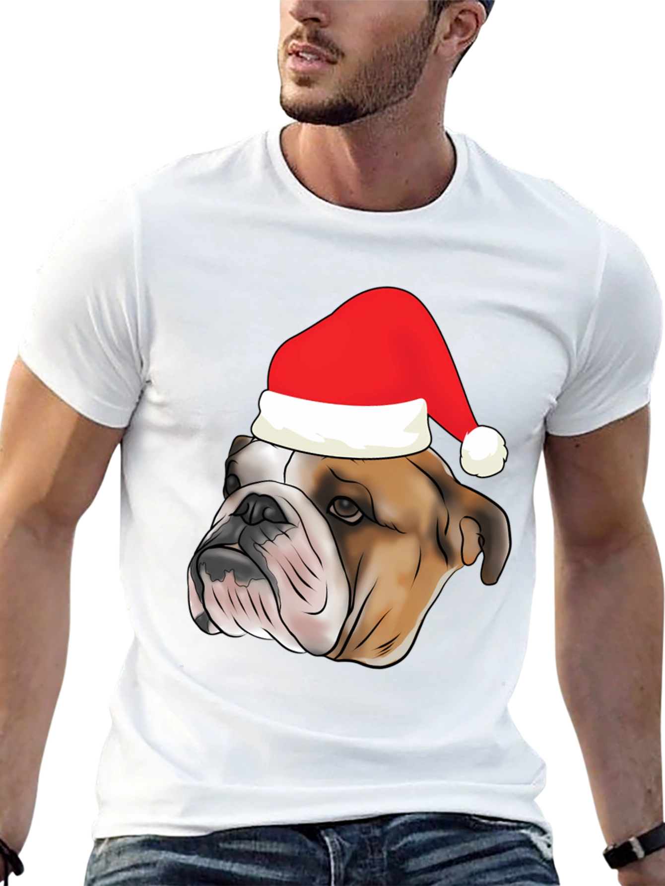 Bulldog Santa Hat Graphic Tee