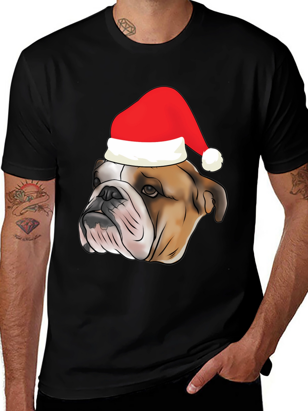 Bulldog Santa Hat Graphic Tee
