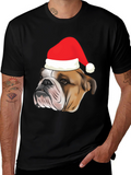 Bulldog Santa Hat Graphic Tee