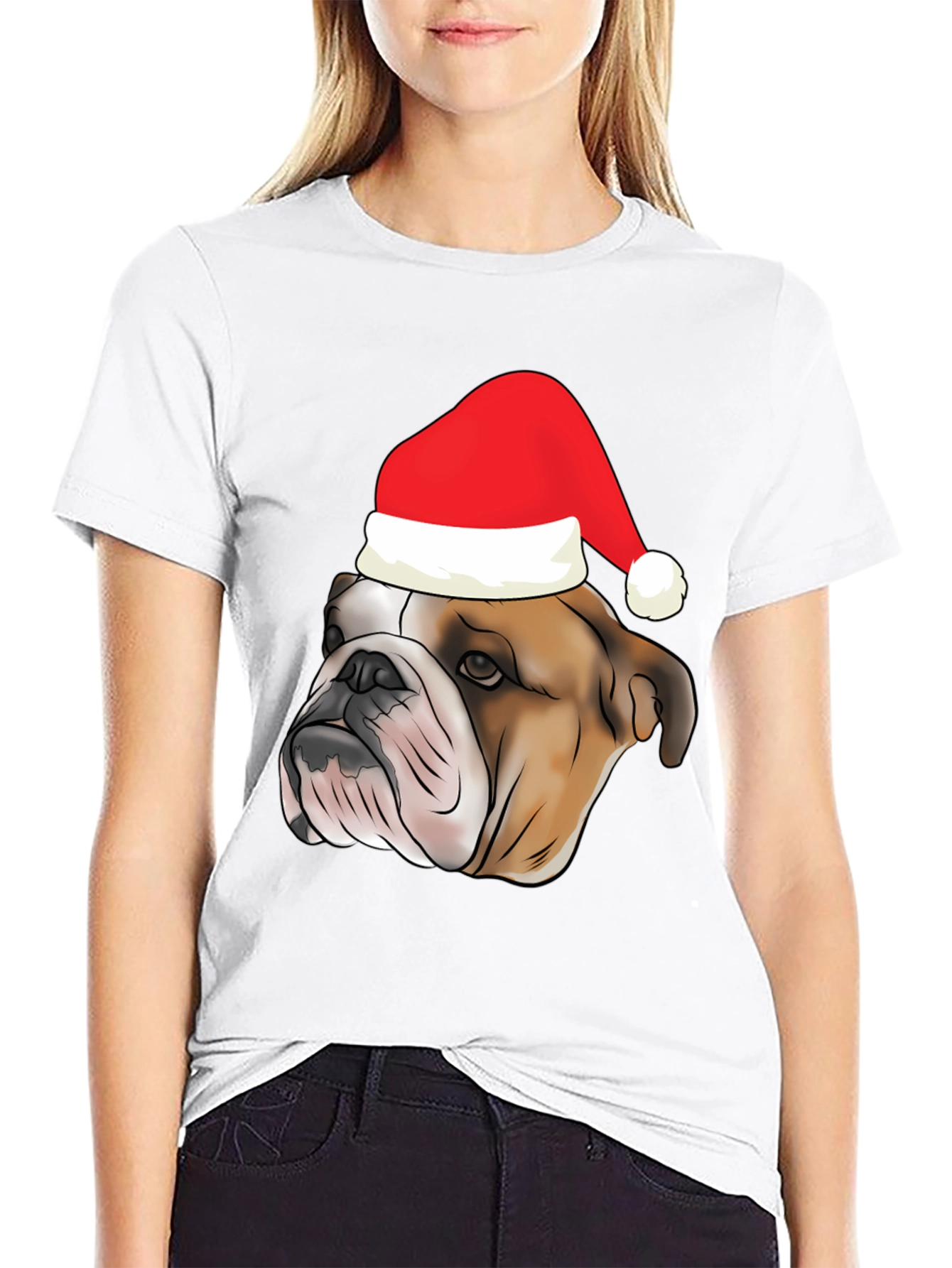 Bulldog Santa Hat Graphic Tee