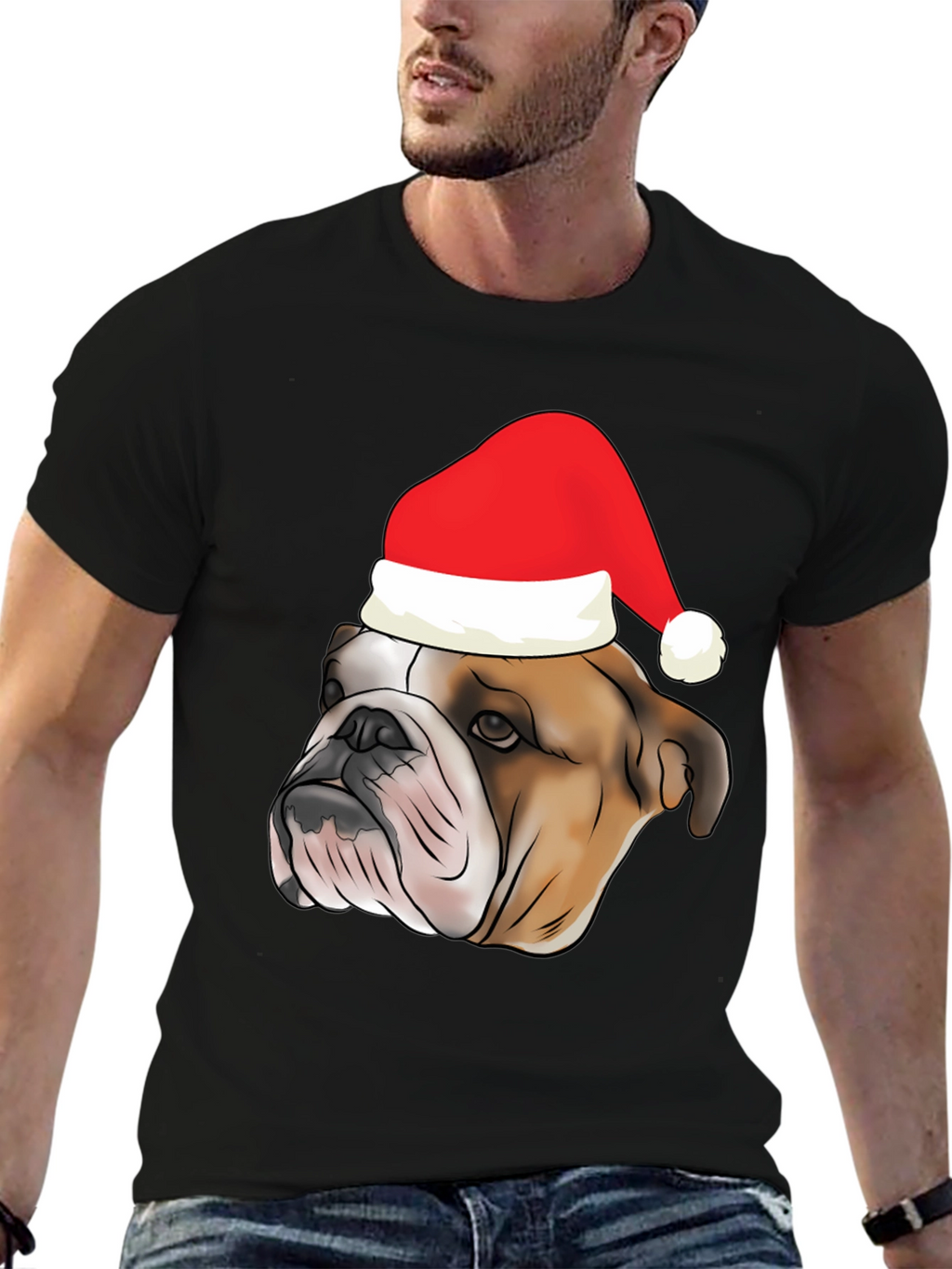 Bulldog Santa Hat Graphic Tee