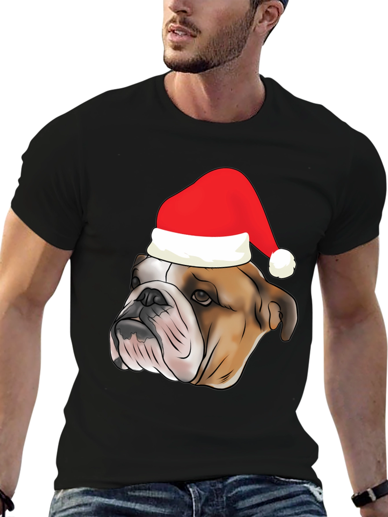 Bulldog Santa Hat Graphic Tee
