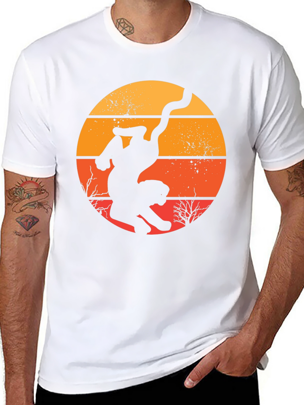 Retro Cat Silhouette Graphic T-Shirt - Black