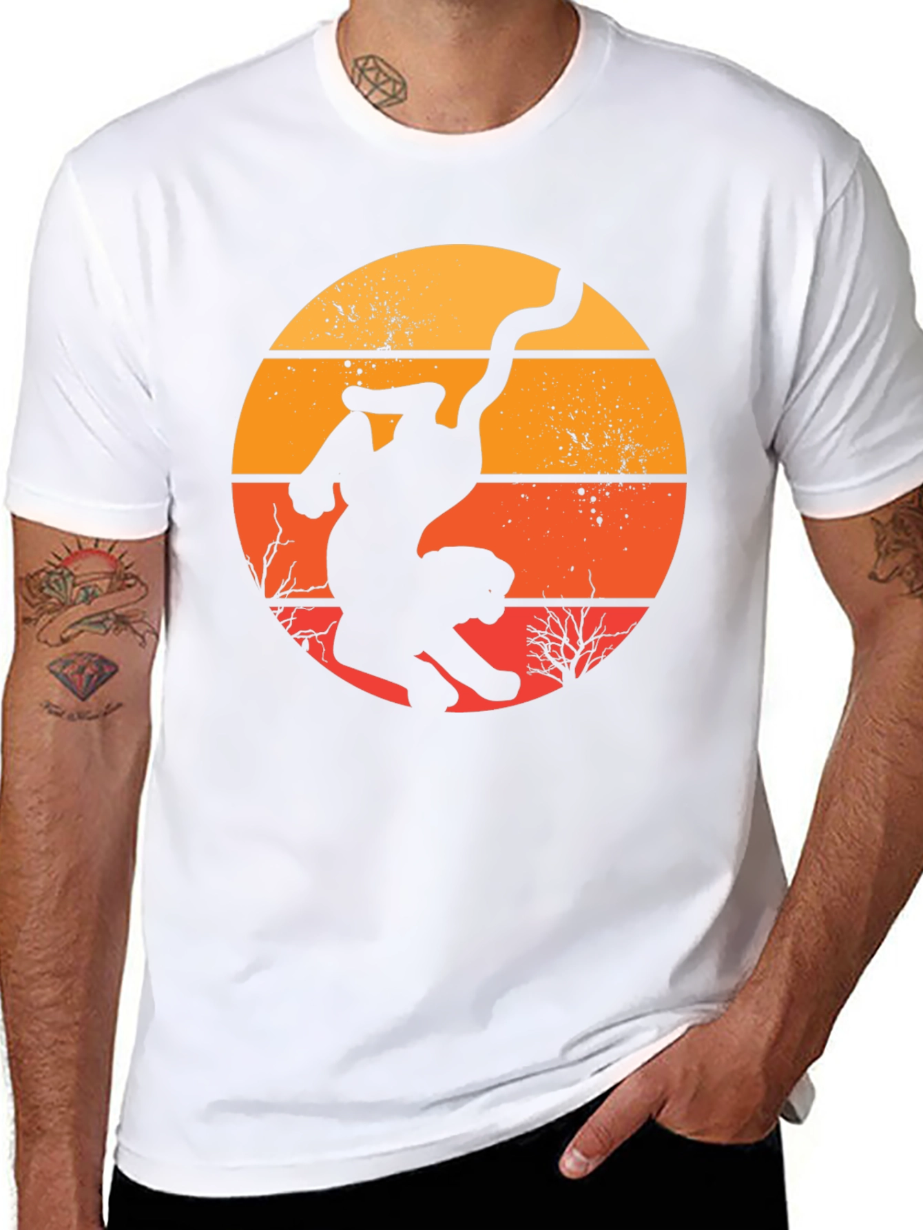 Retro Cat Silhouette Graphic T-Shirt - Black