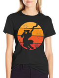 Retro Cat Silhouette Graphic T-Shirt - Black