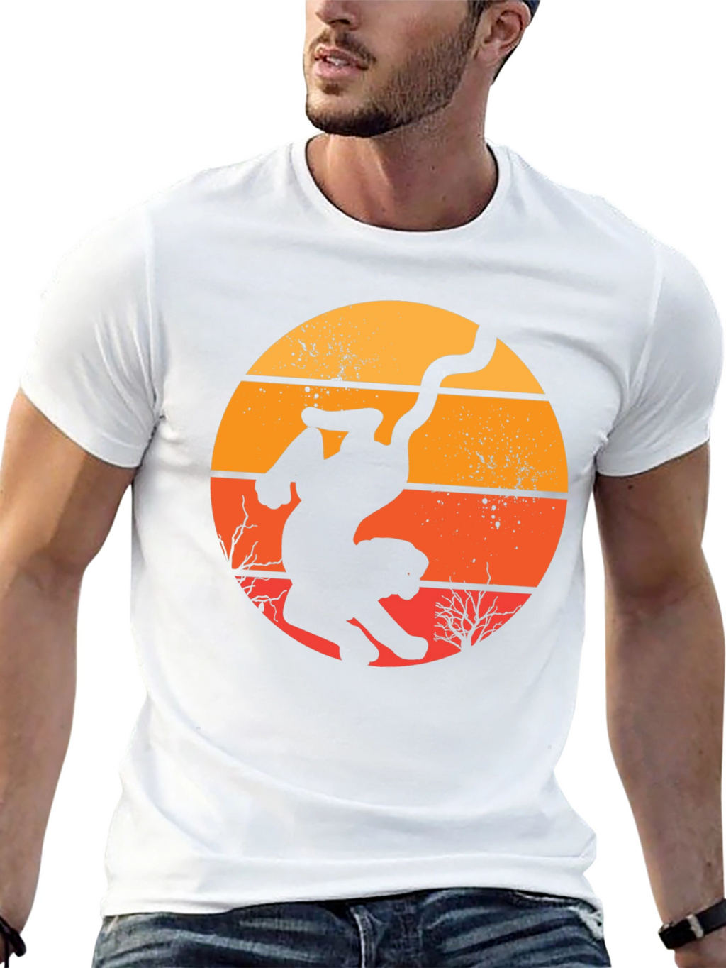 Retro Cat Silhouette Graphic T-Shirt - Black