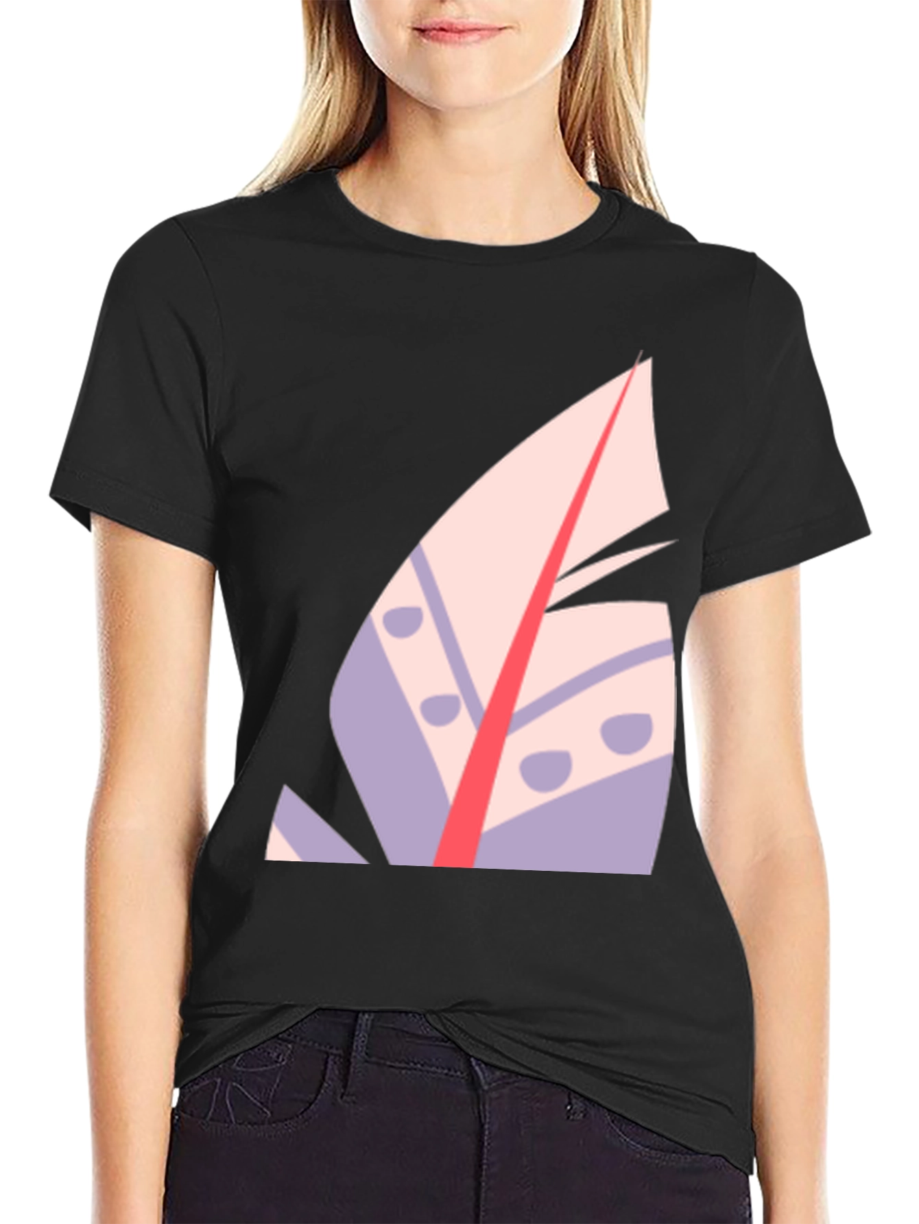 Modern Abstract Feather Graphic T-Shirt - Black