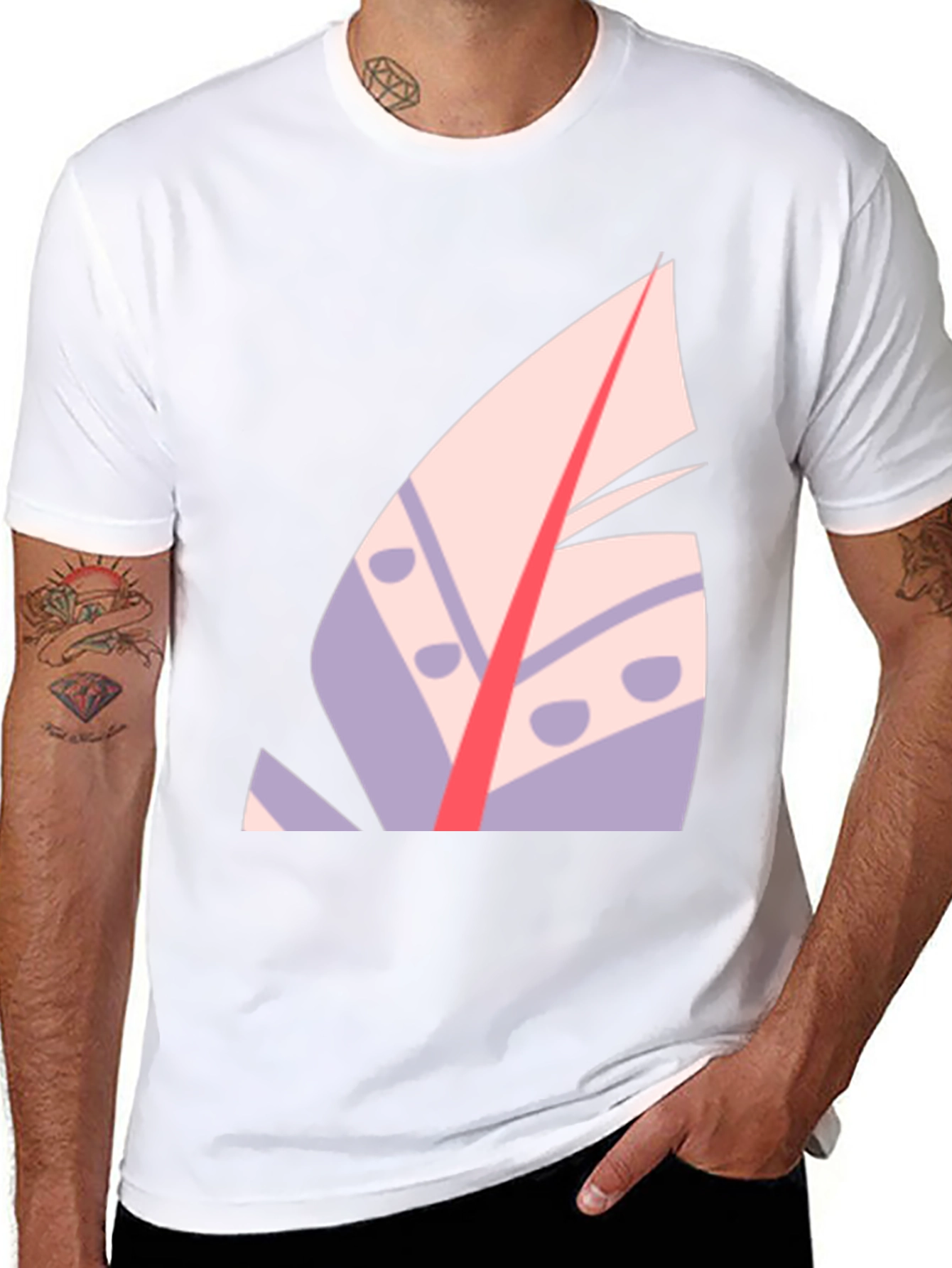 Modern Abstract Feather Graphic T-Shirt - Black