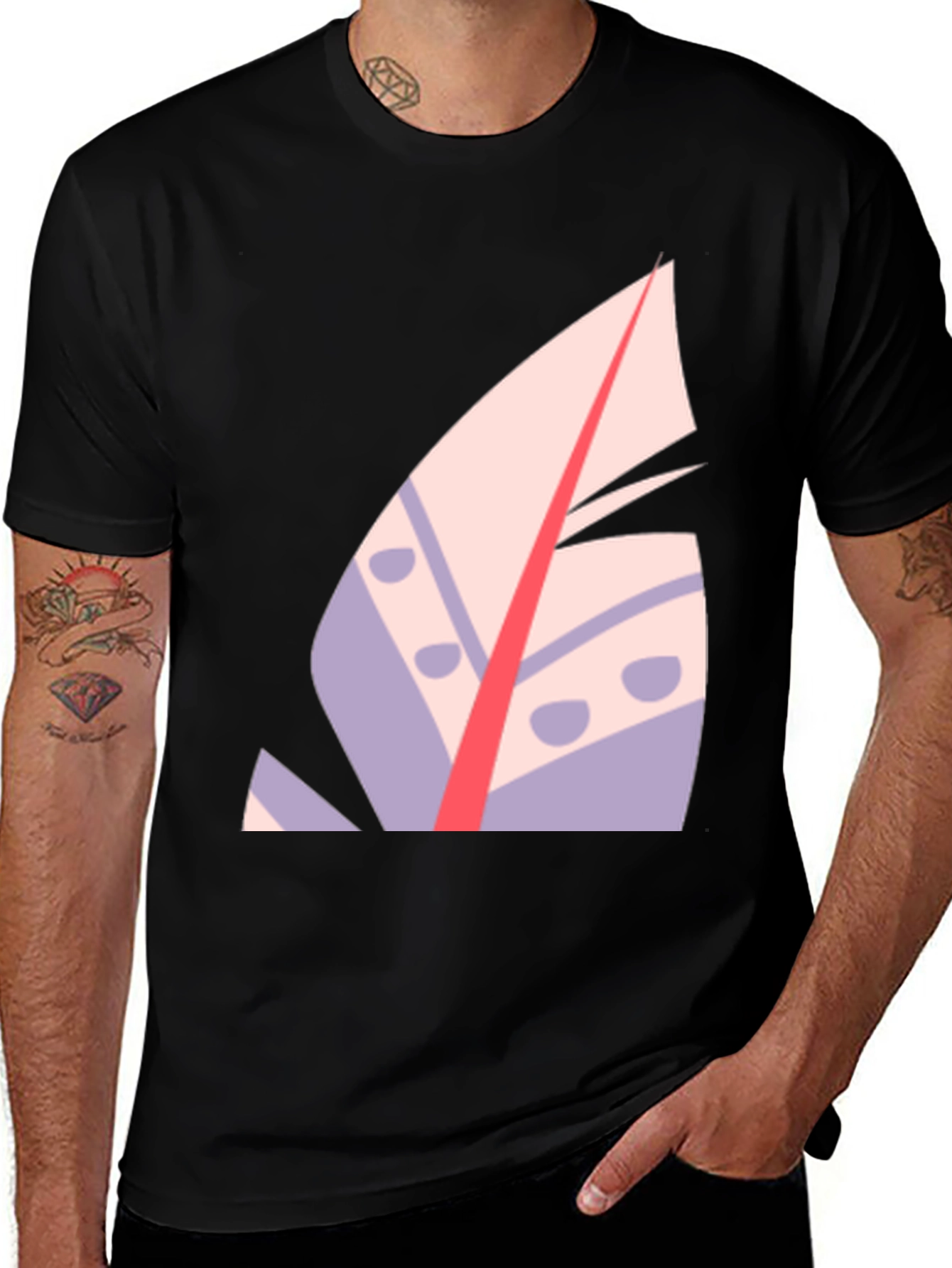 Modern Abstract Feather Graphic T-Shirt - Black