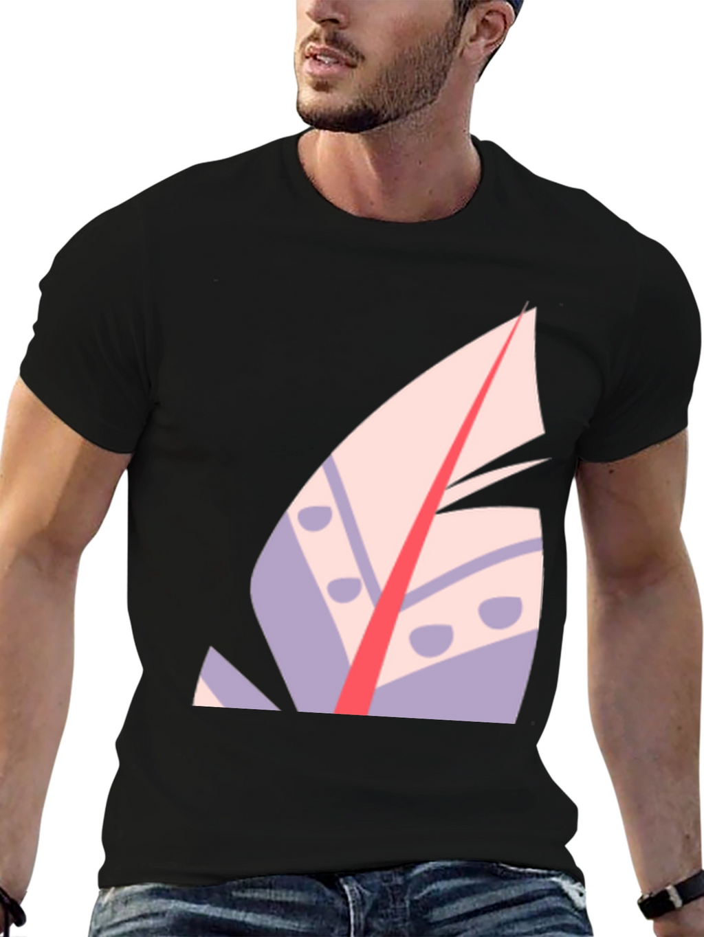 Modern Abstract Feather Graphic T-Shirt - Black