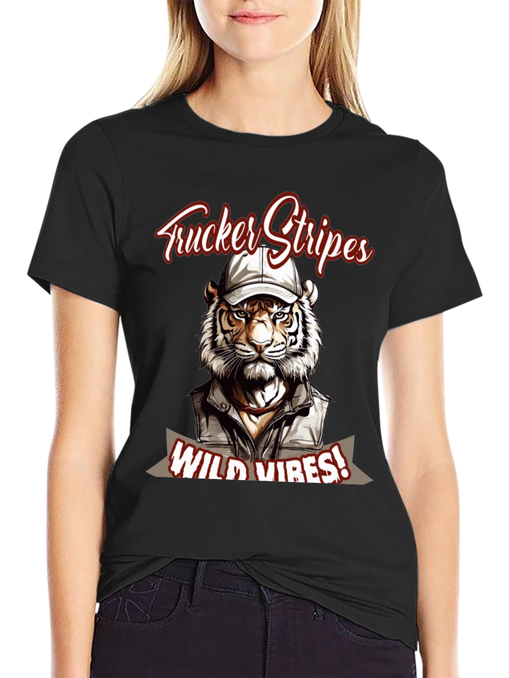 Trucker Stripes T-Shirt - Wild Tiger Vibes