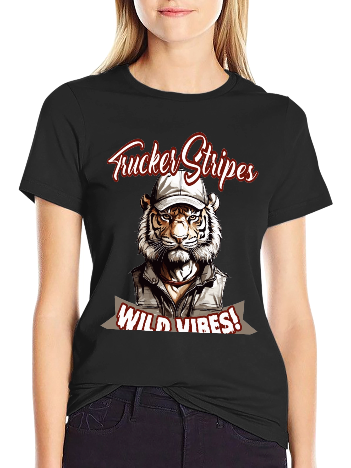 Trucker Stripes T-Shirt - Wild Tiger Vibes