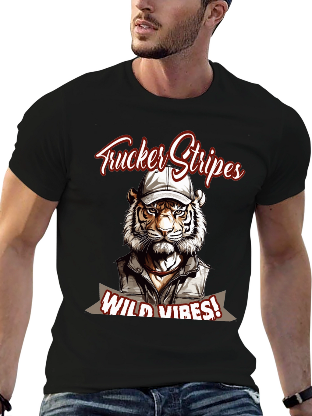 Trucker Stripes T-Shirt - Wild Tiger Vibes