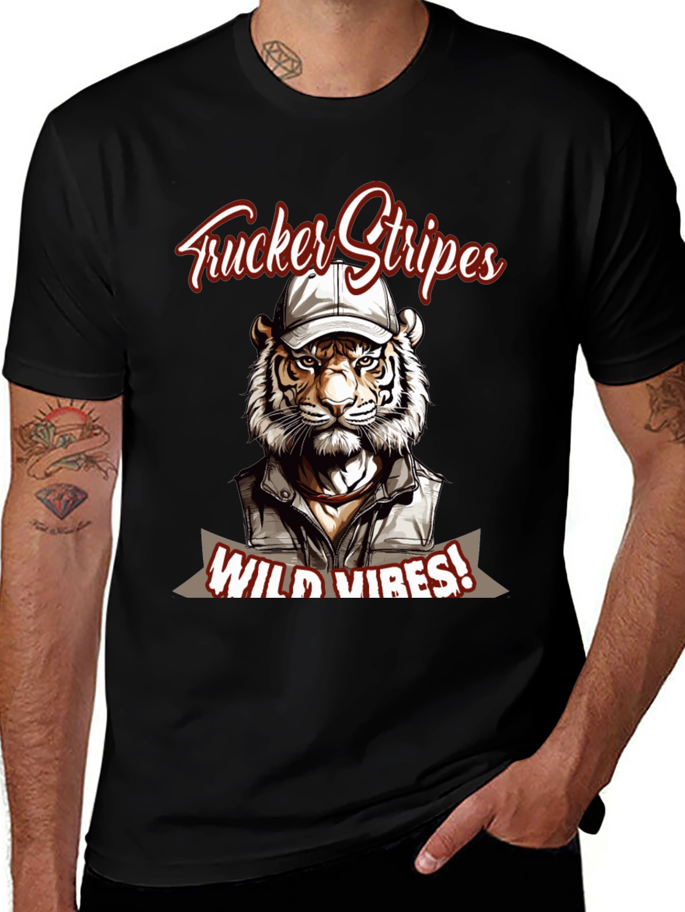 Trucker Stripes T-Shirt - Wild Tiger Vibes