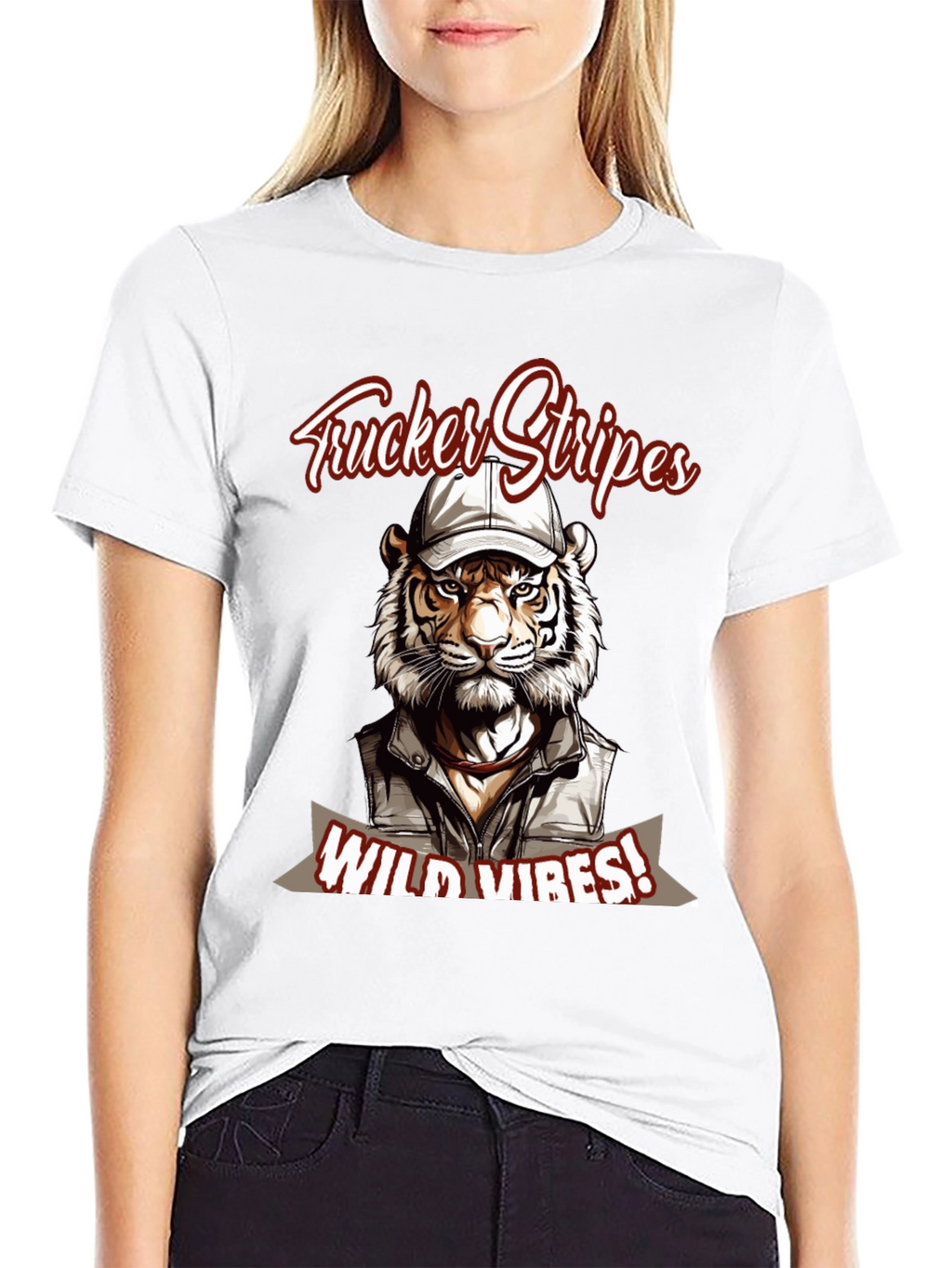 Trucker Stripes T-Shirt - Wild Tiger Vibes