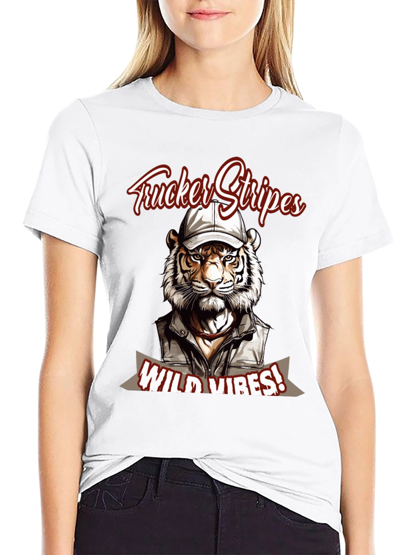 Trucker Stripes T-Shirt - Wild Tiger Vibes