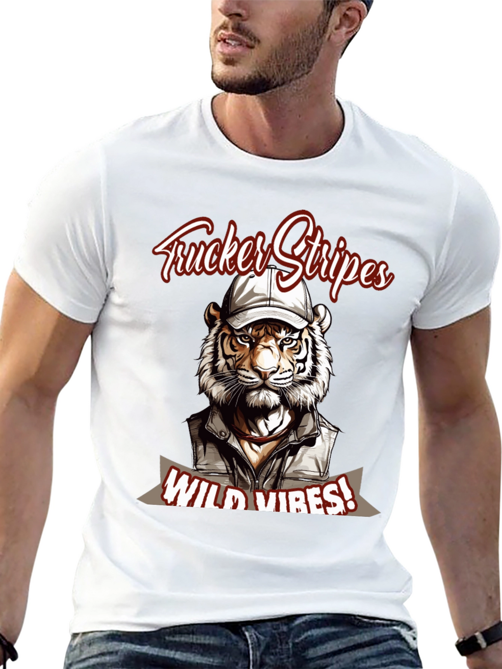 Trucker Stripes T-Shirt - Wild Tiger Vibes