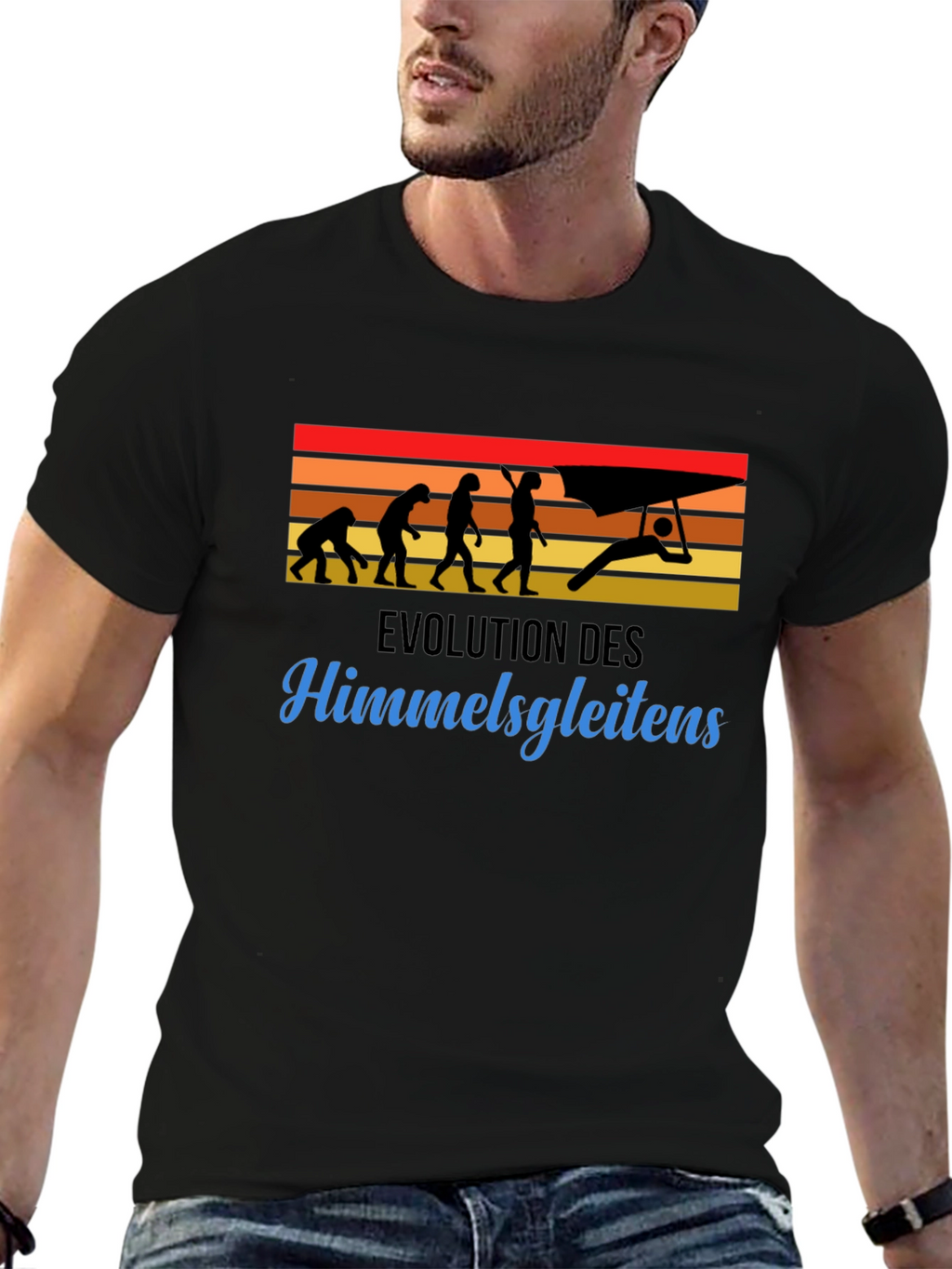 Evolution of Hang Gliding Black T-Shirt