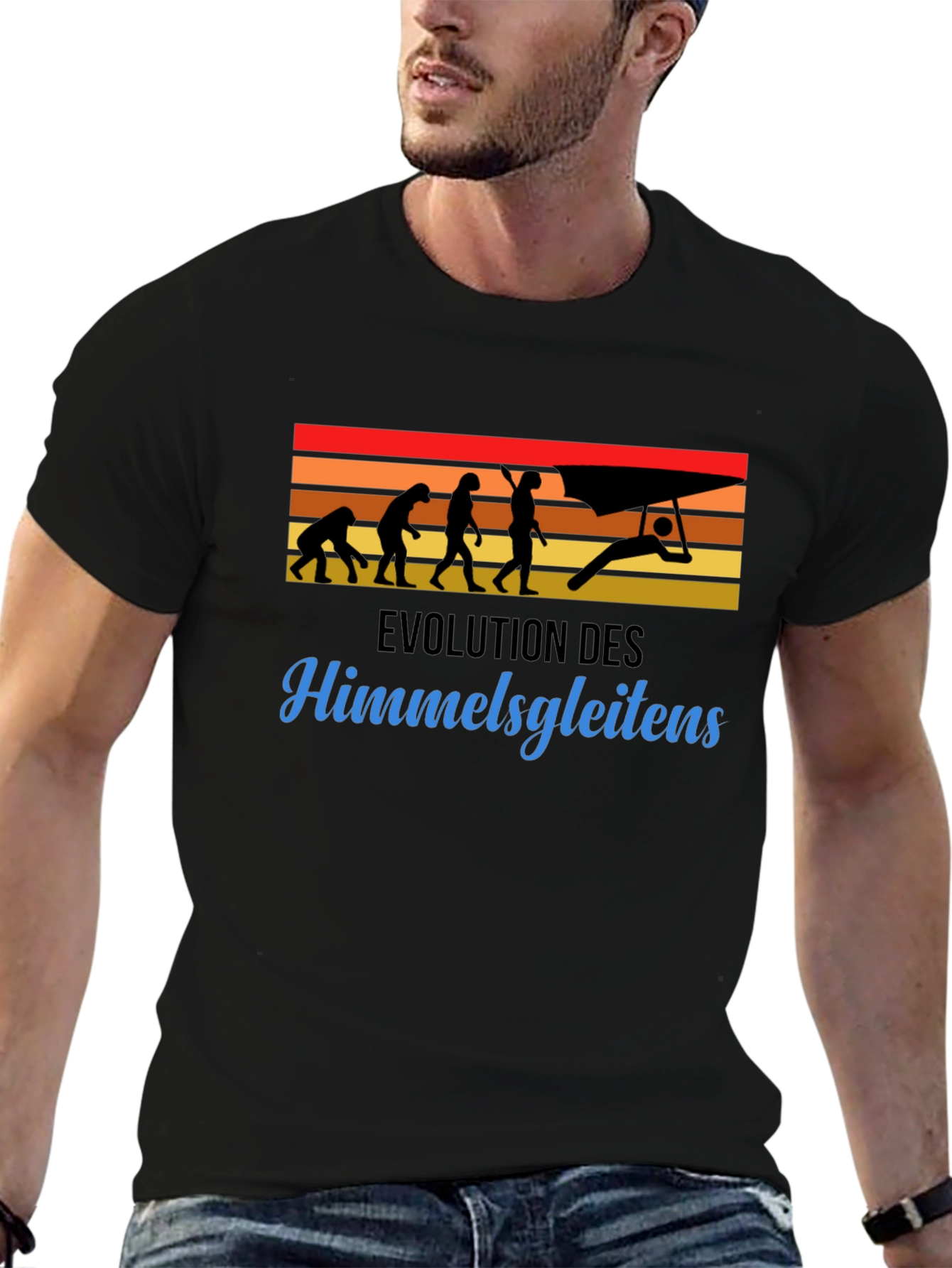 Evolution of Hang Gliding Black T-Shirt