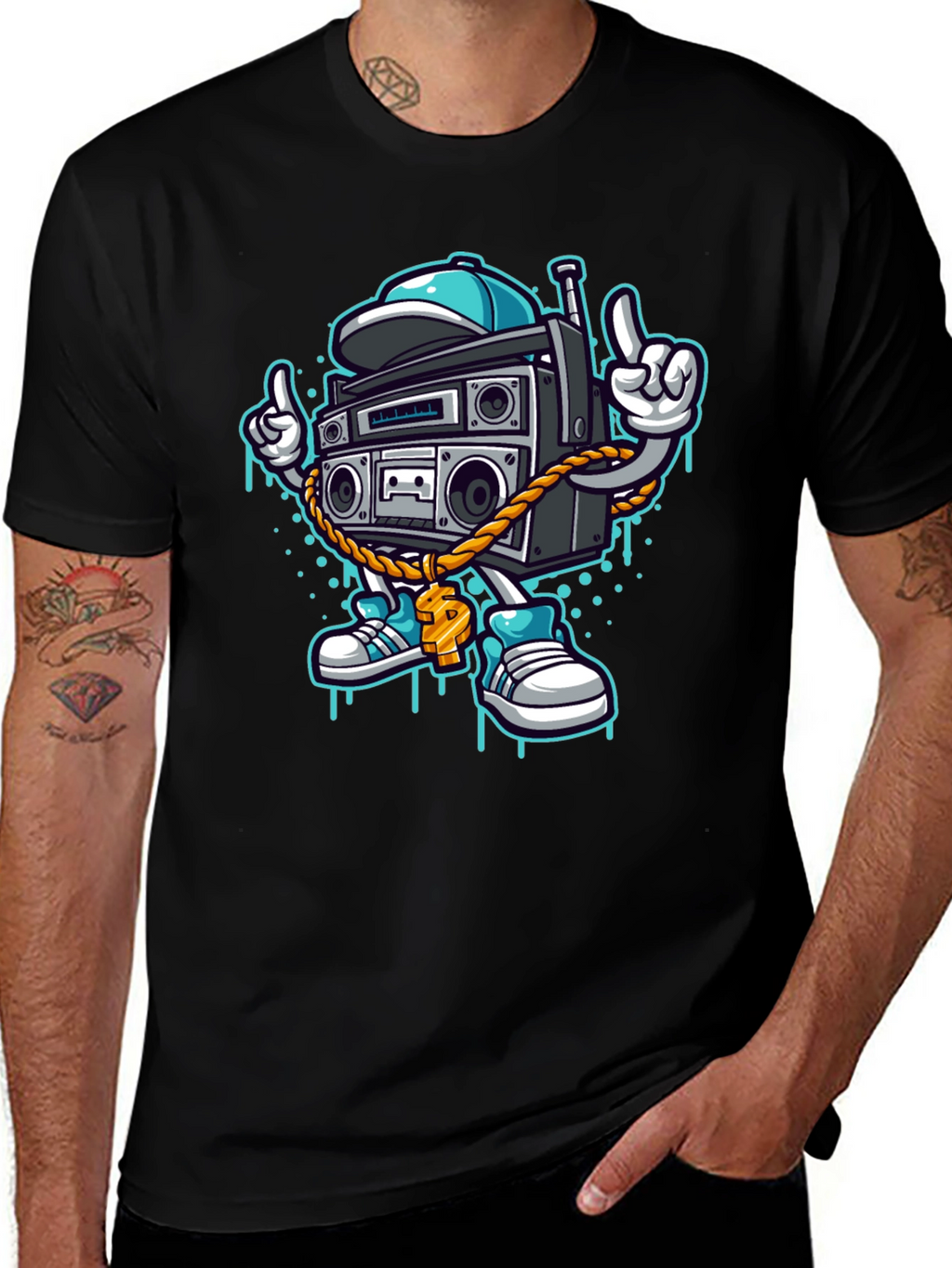 Retro Boombox Cartoon T-Shirt - Cool Character Tee