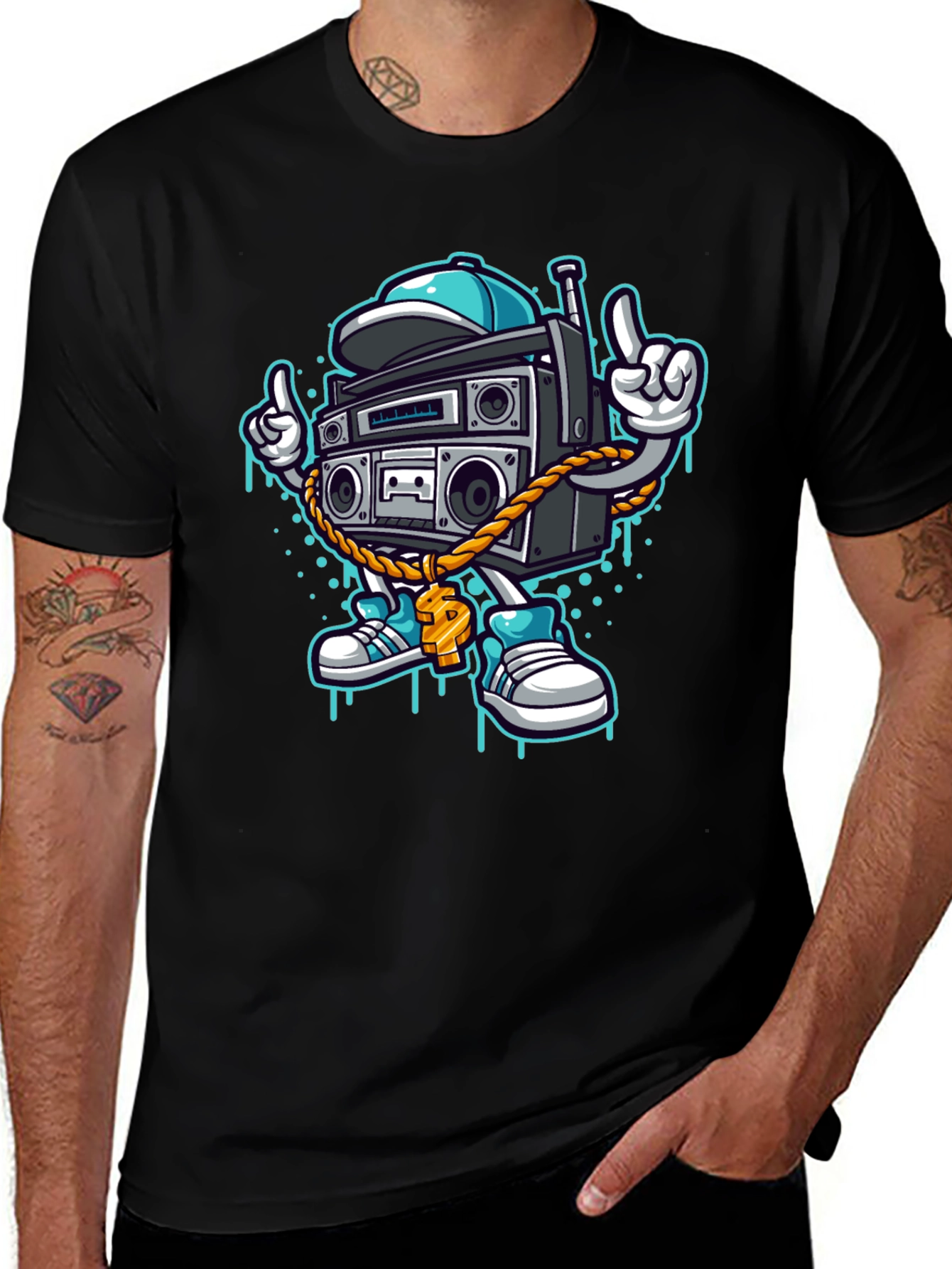 Retro Boombox Cartoon T-Shirt - Cool Character Tee