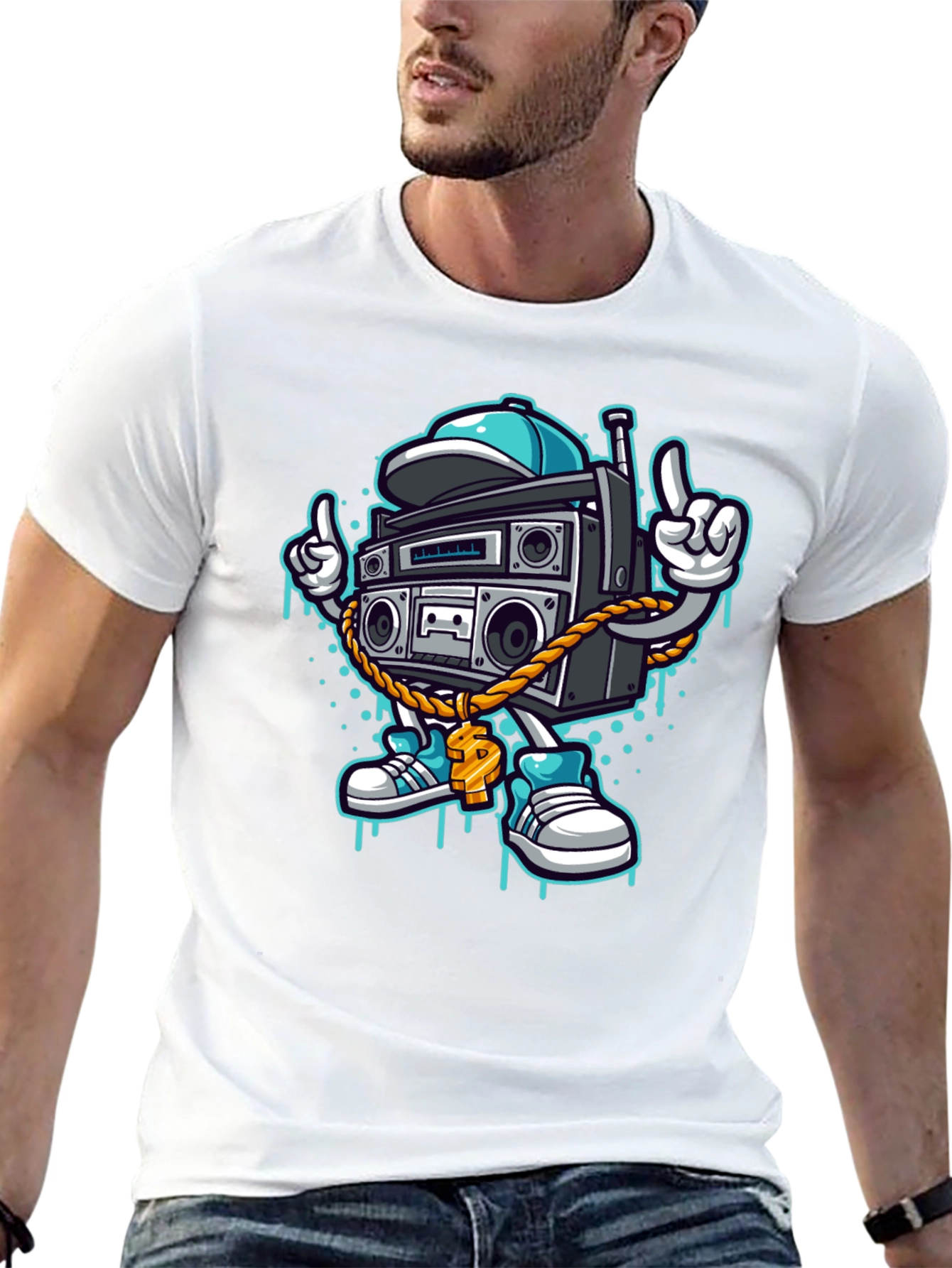 Retro Boombox Cartoon T-Shirt - Cool Character Tee
