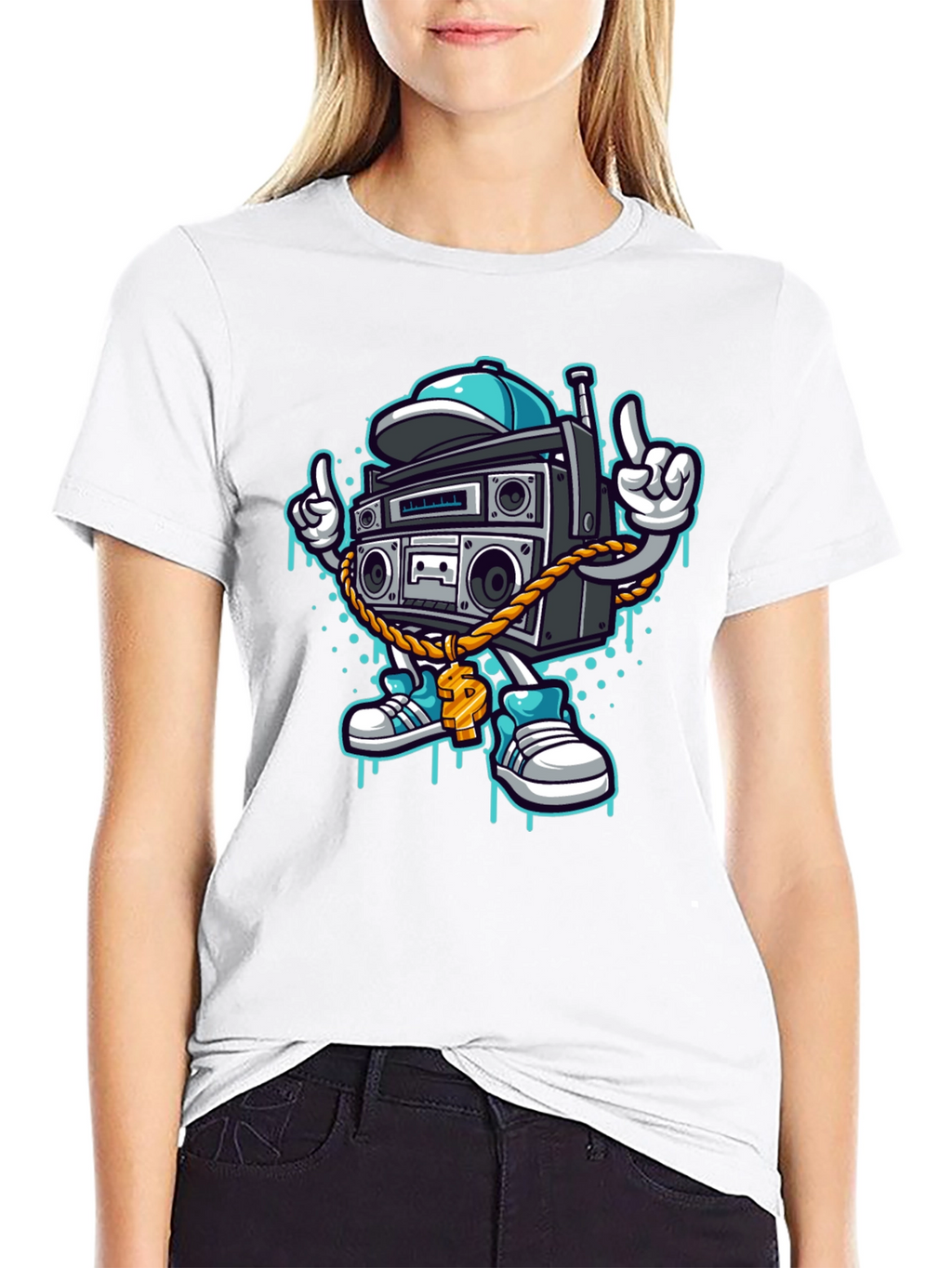 Retro Boombox Cartoon T-Shirt - Cool Character Tee