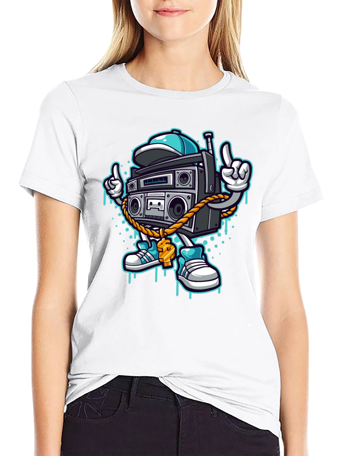 Retro Boombox Cartoon T-Shirt - Cool Character Tee