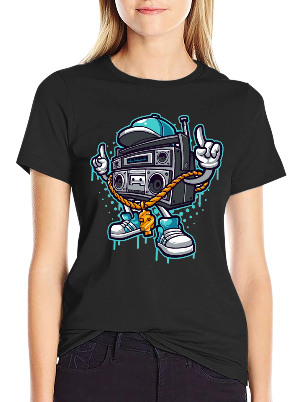 Retro Boombox Cartoon T-Shirt - Cool Character Tee