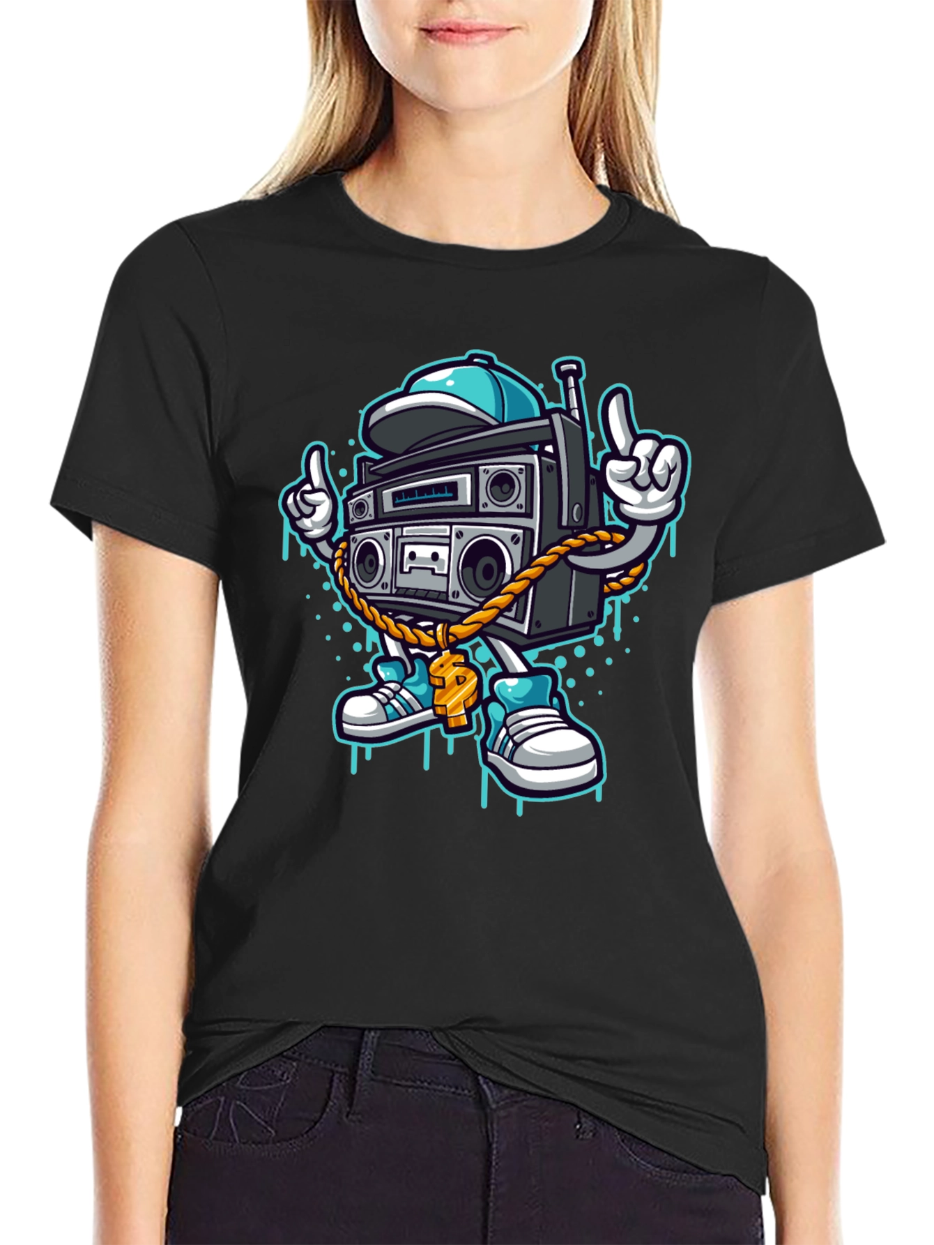 Retro Boombox Cartoon T-Shirt - Cool Character Tee