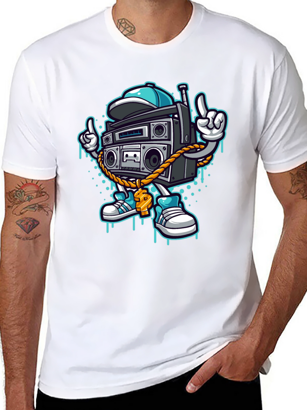 Retro Boombox Cartoon T-Shirt - Cool Character Tee