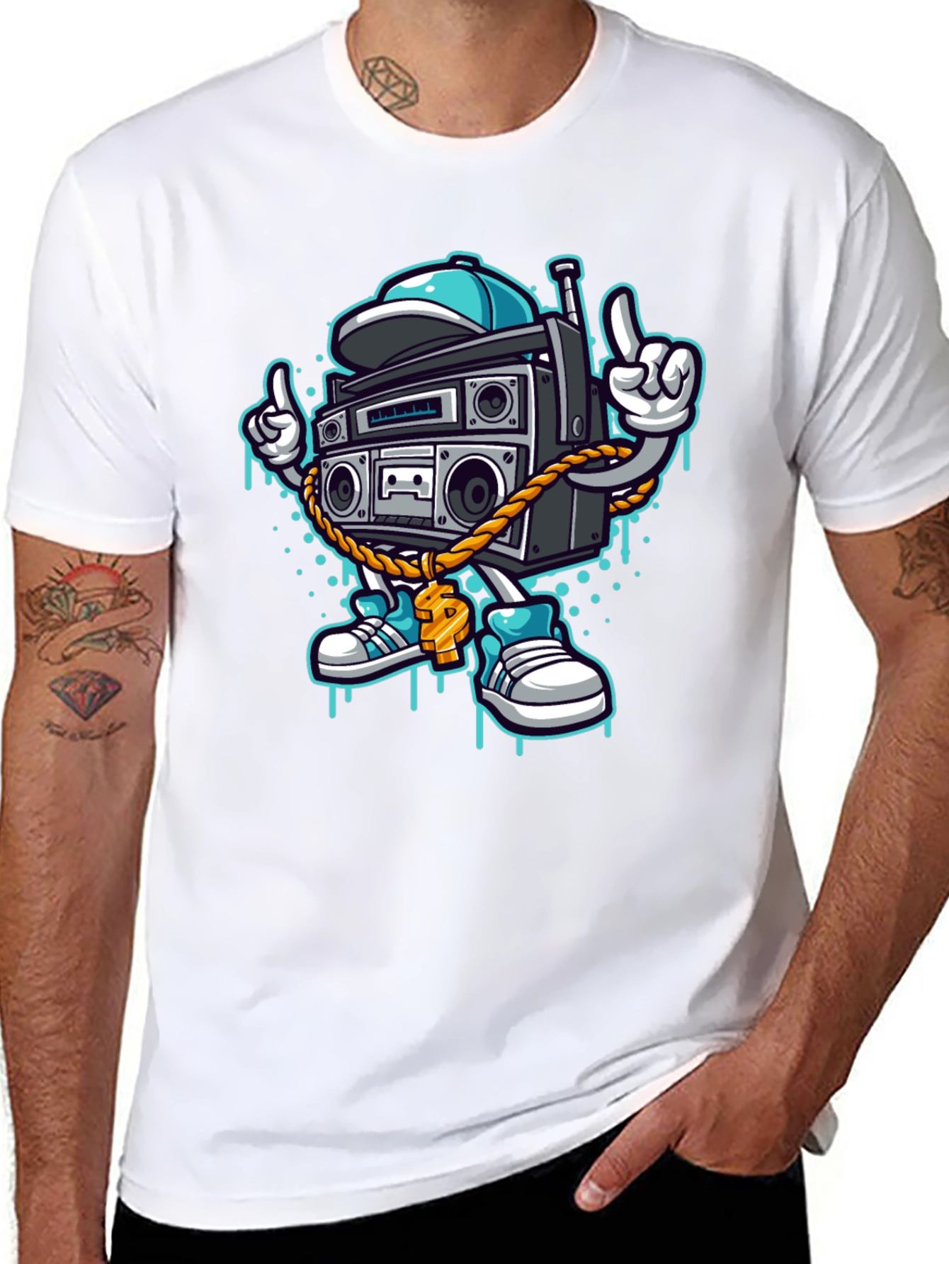 Retro Boombox Cartoon T-Shirt - Cool Character Tee