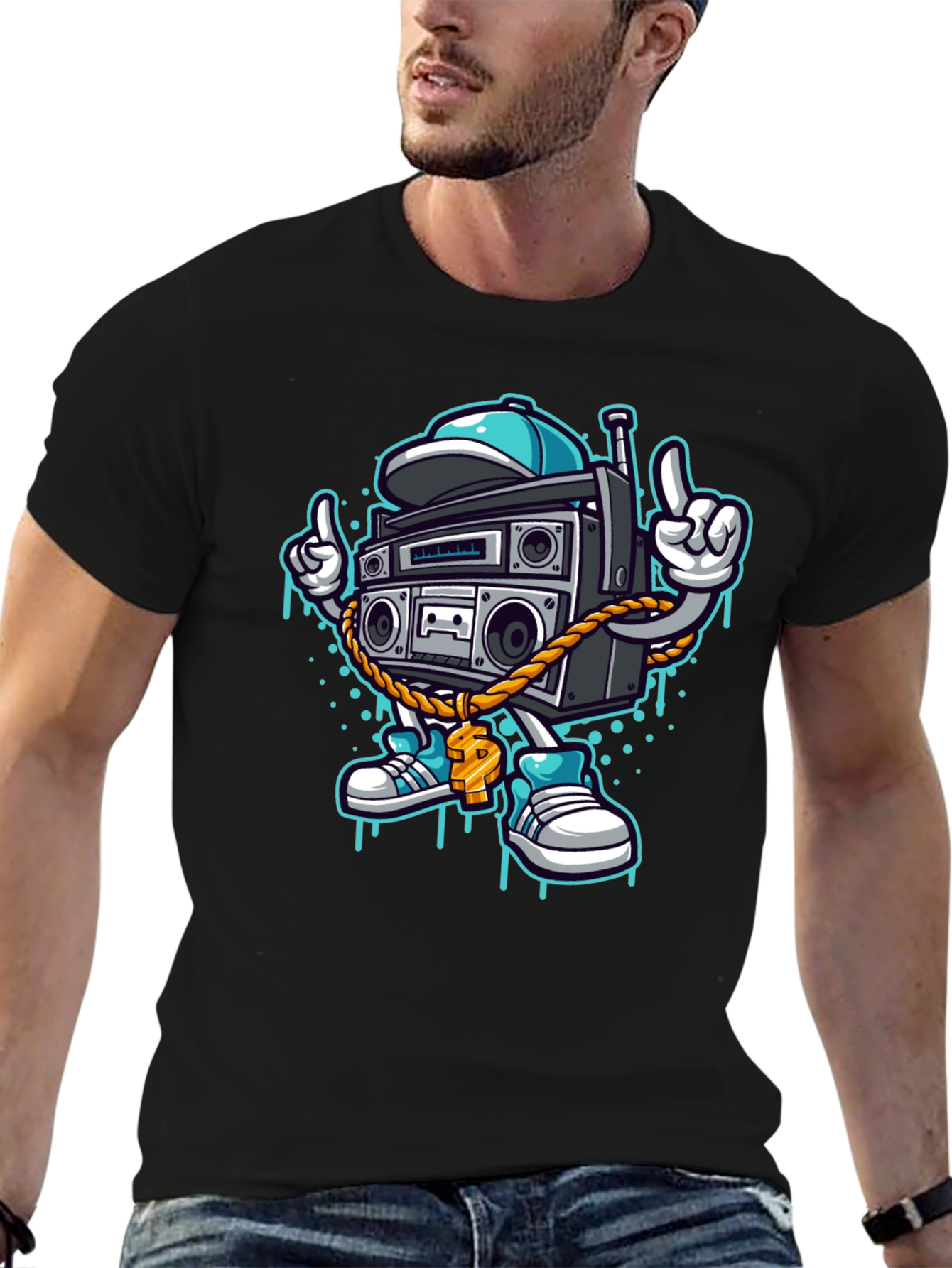 Retro Boombox Cartoon T-Shirt - Cool Character Tee