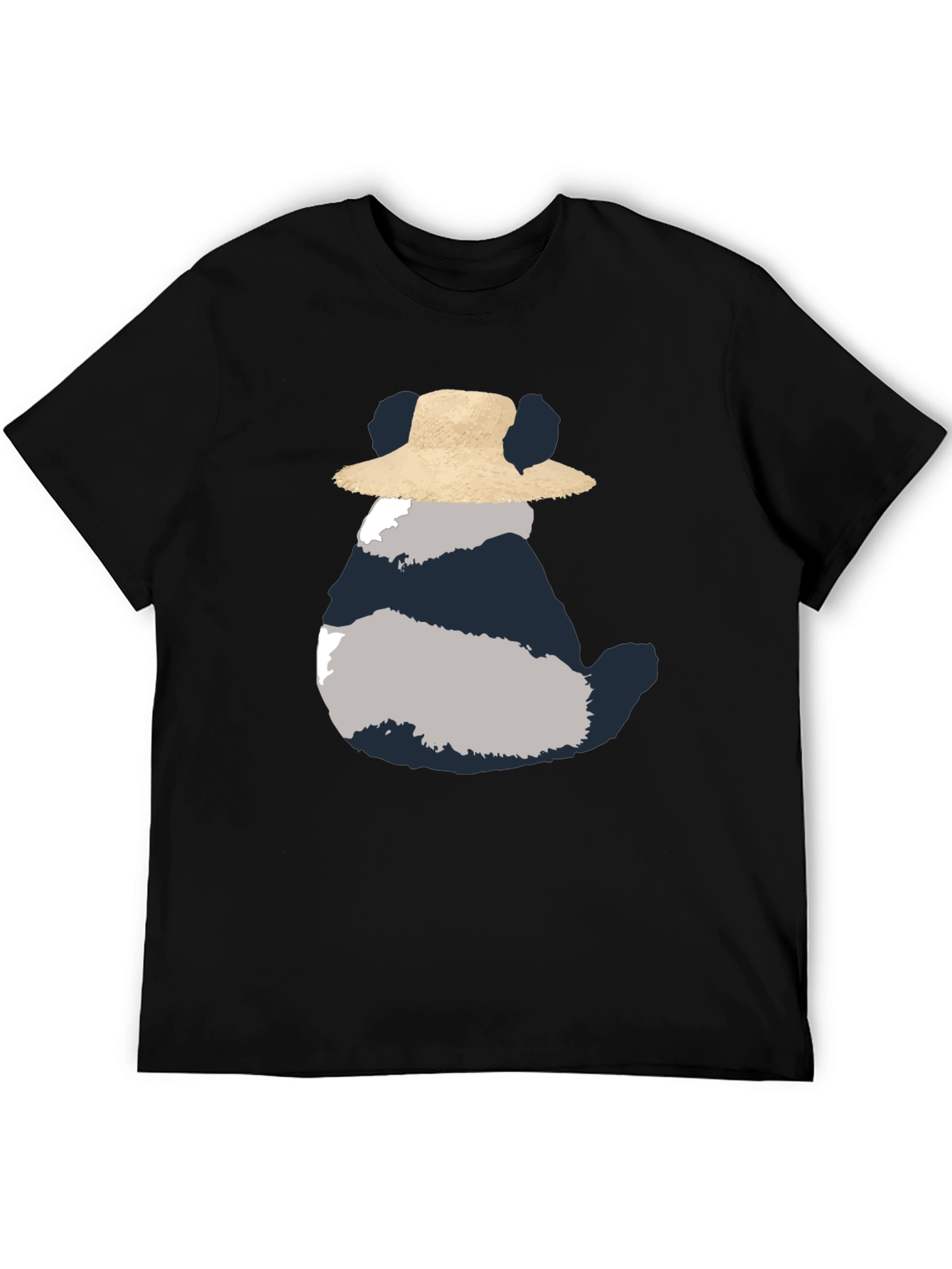 Whimsical Panda in Hat Mens Black Tee