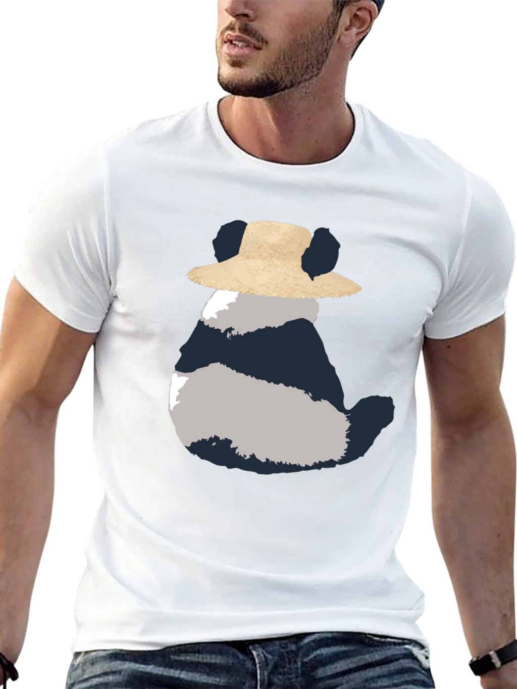 Whimsical Panda in Hat Mens Black Tee