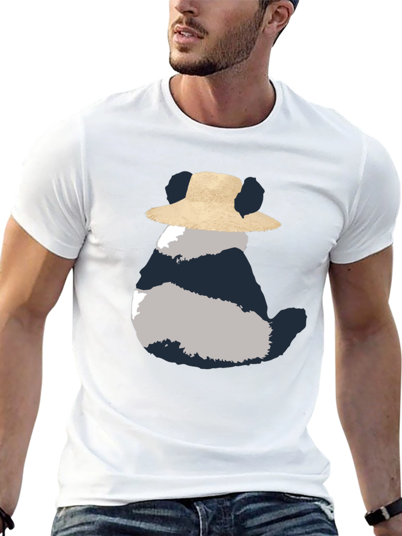 Whimsical Panda in Hat Mens Black Tee