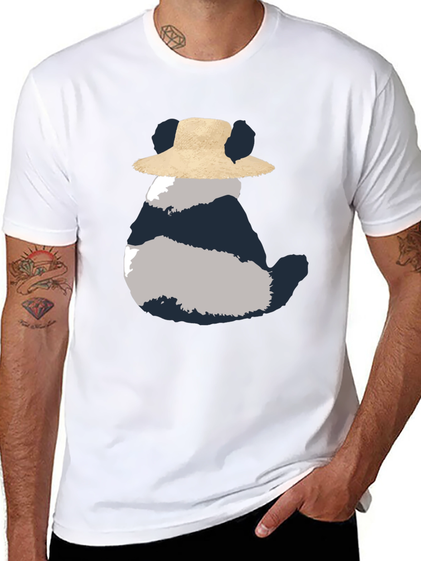 Whimsical Panda in Hat Mens Black Tee