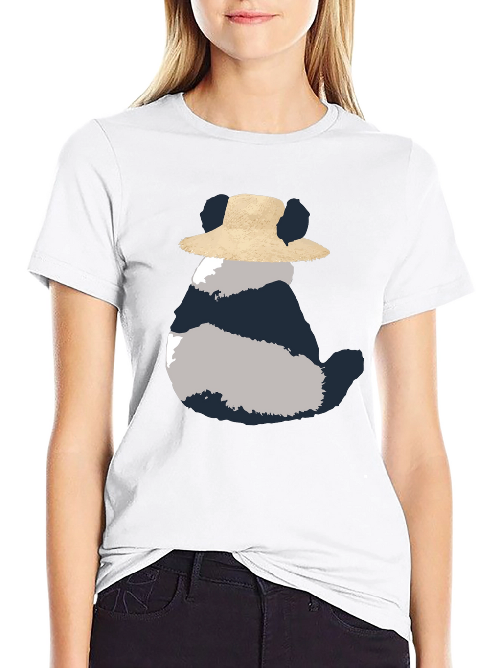 Whimsical Panda in Hat Mens Black Tee