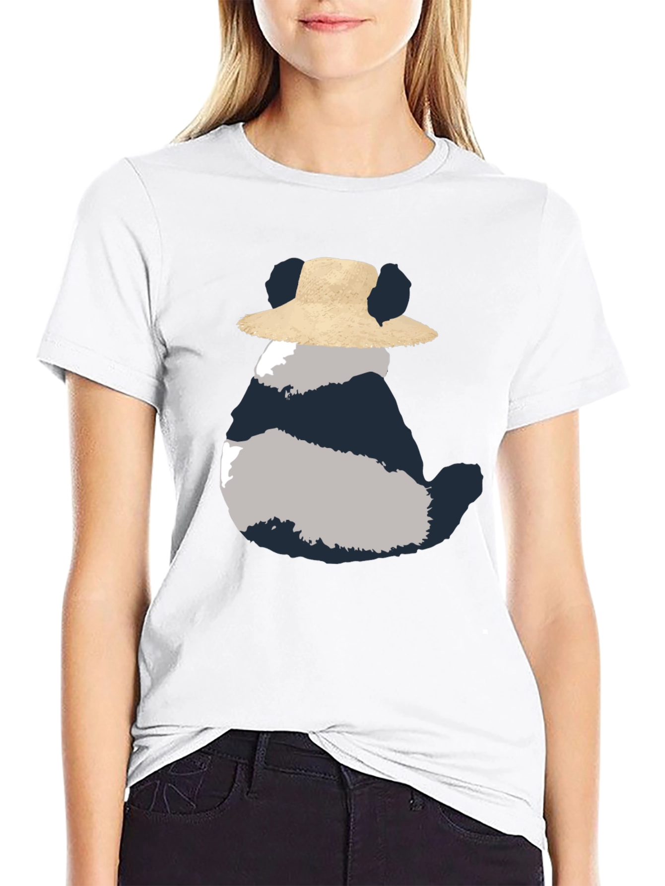 Whimsical Panda in Hat Mens Black Tee