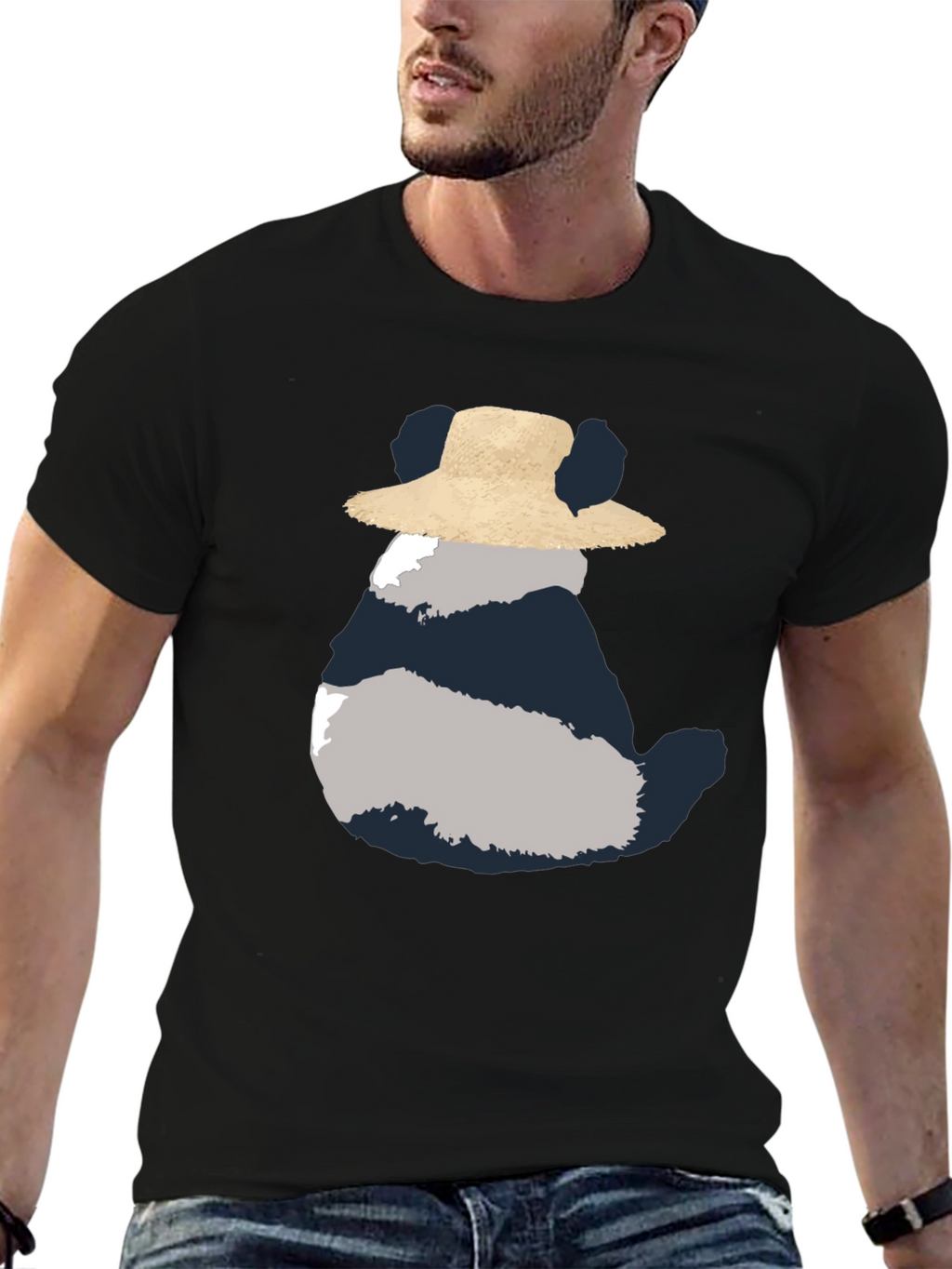 Whimsical Panda in Hat Mens Black Tee