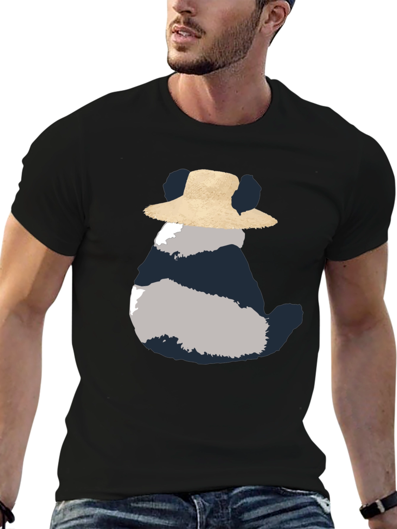 Whimsical Panda in Hat Mens Black Tee