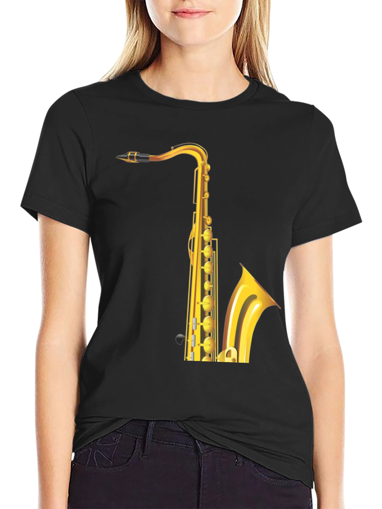 Saxophone Graphic Tee - Black Cotton Blend