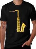 Saxophone Graphic Tee - Black Cotton Blend
