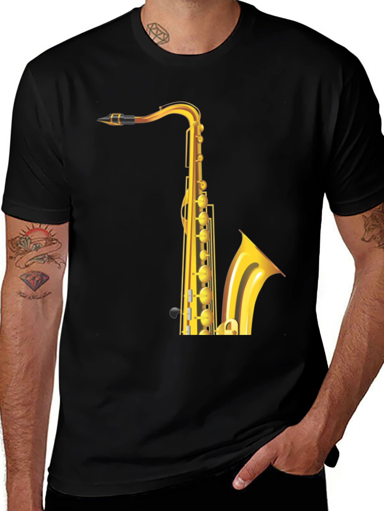 Saxophone Graphic Tee - Black Cotton Blend